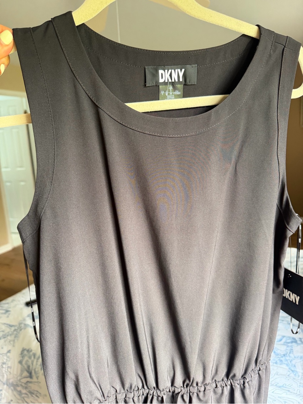 DKNY Black Sleeveless Elastic-Waist Dress